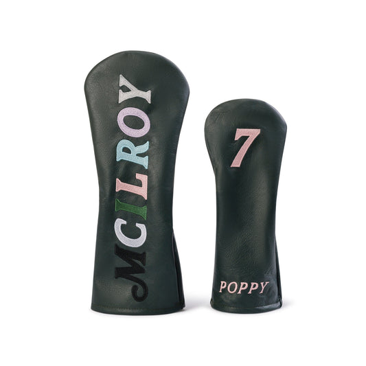 Genuine leather golf headcover on driver, close-up